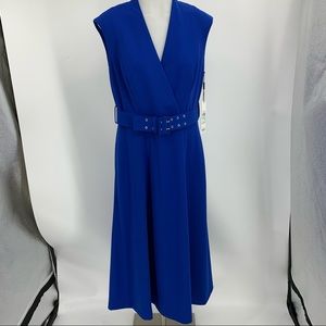 Calvin Klein Royal Blue V-Neck Dress with Belt